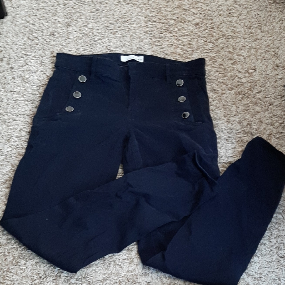 LOFT Suede Navy Pants with Tapered Leg, Decorative Pockets